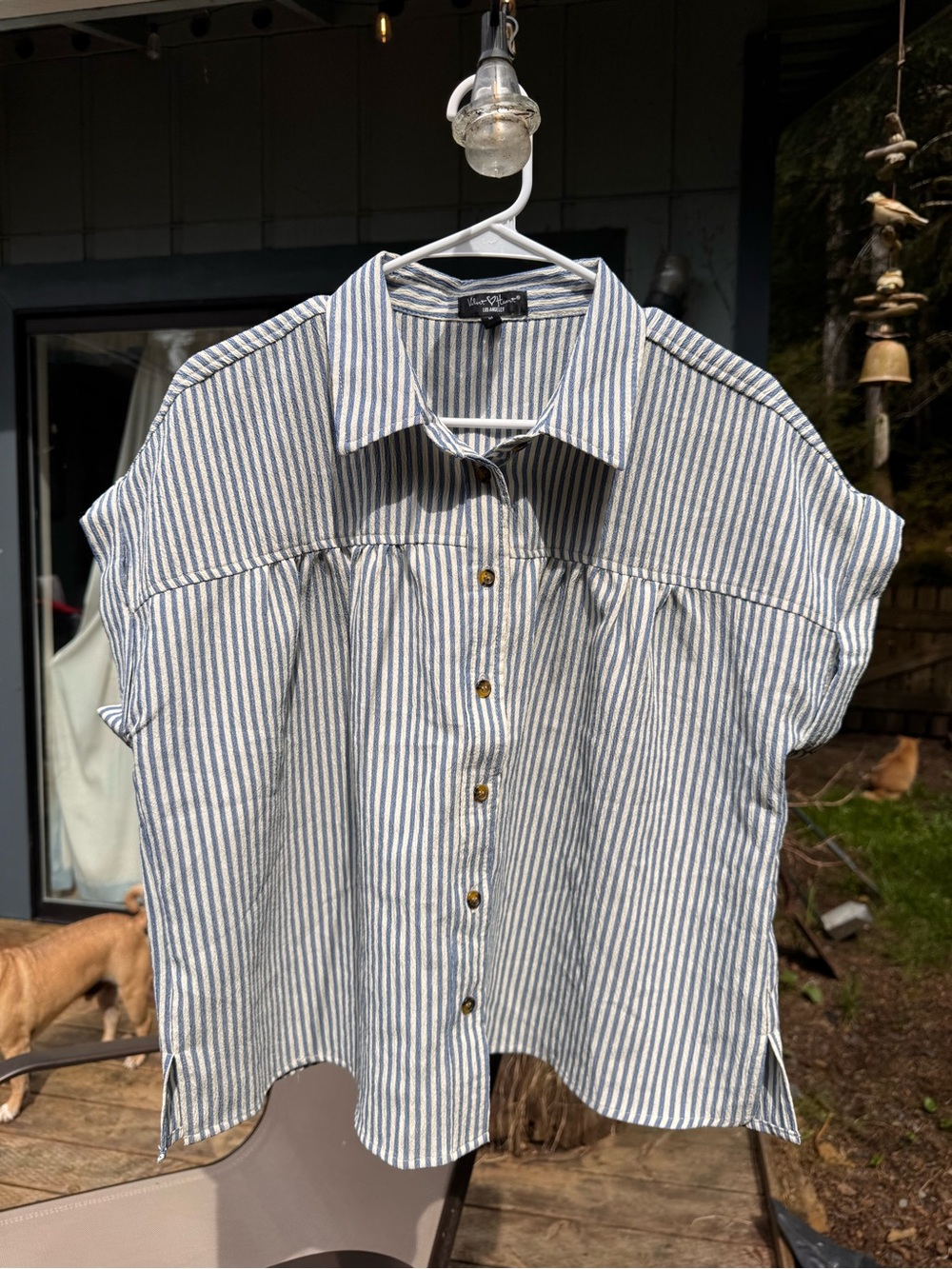 Velvet Heart Blue and White Vertical Stripe Shirt Seersucker